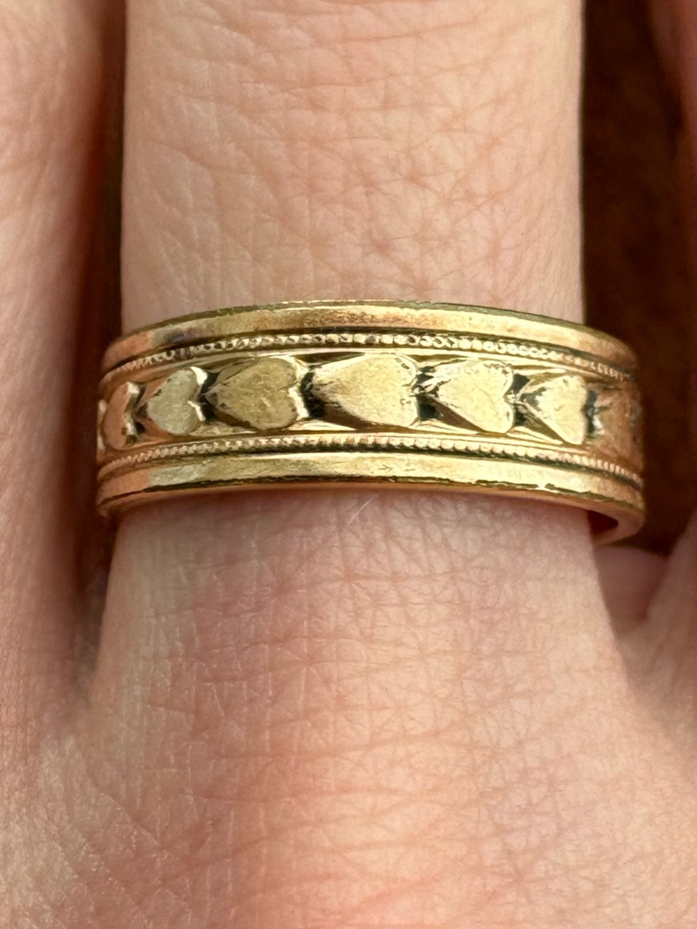 Vintage 14K yellow gold tone R.G.P. Heart Wedding eternity Band Ring 6 3/4 6.75 - Picture 3 of 16